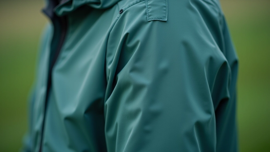 Close-up of waterproof jacket fabric with taped seams and breathable membrane, professional gear detail shot