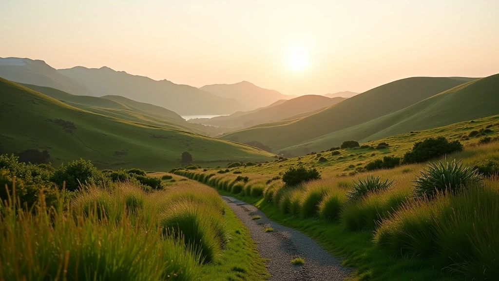 Stunning Irish countryside landscape with rolling green hills and natural paths
